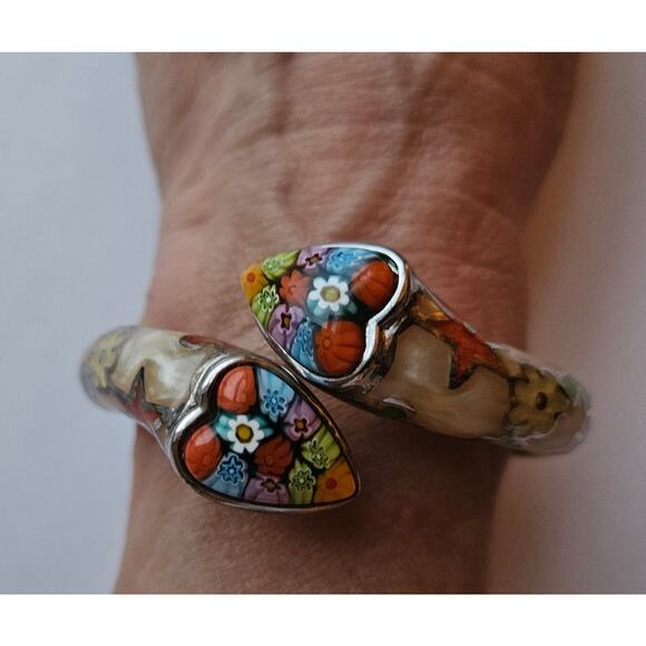 Alan K Jewelry - Alan K Murano Millefiori Glass Snake Hinged Bracelet/Bangle